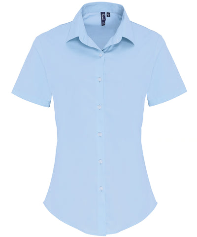Blusa de manga corta de algodn popeln elstico para mujer | Azul Celeste
