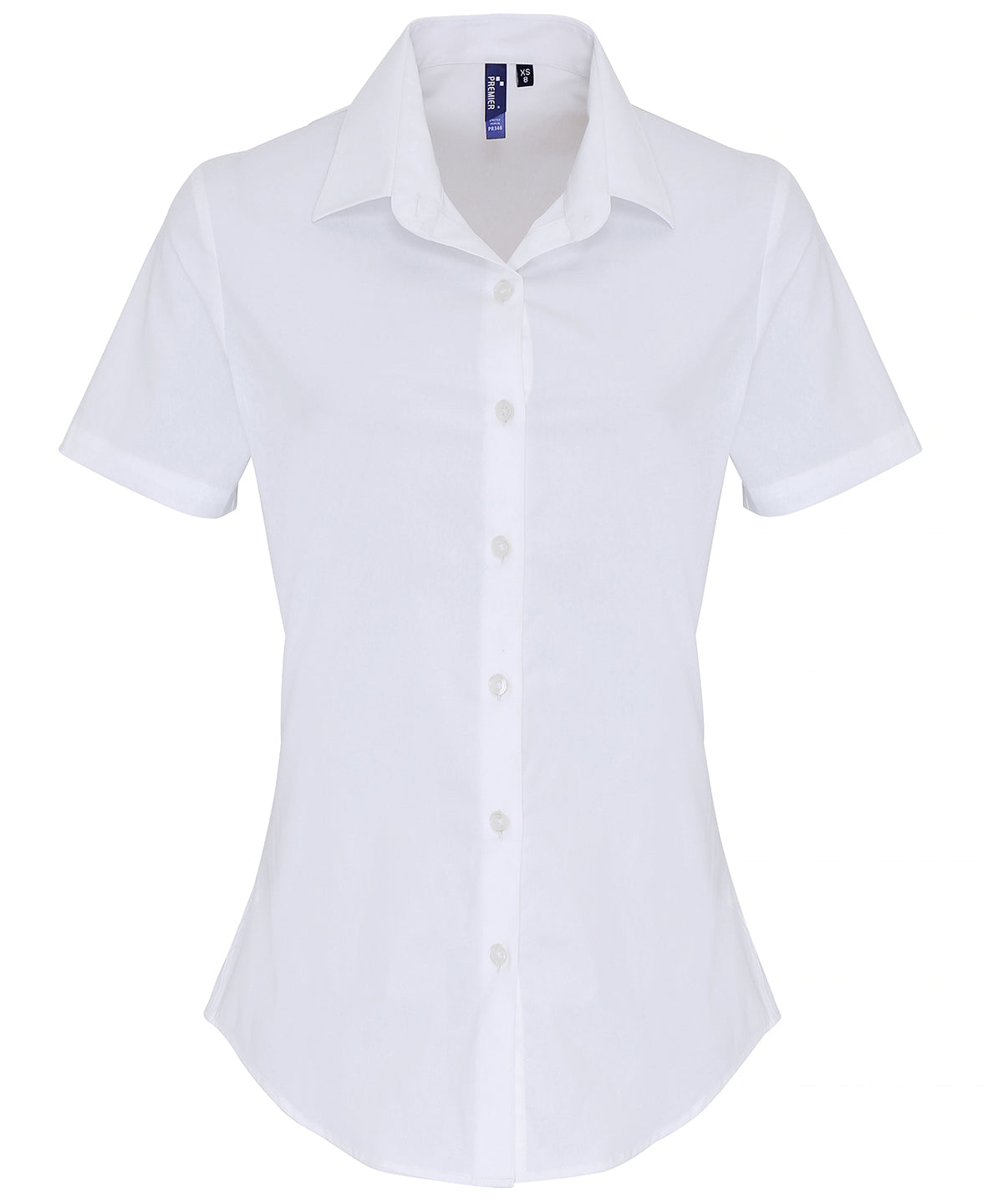 Blusa de manga corta de algodn popeln elstico para mujer | Blanco