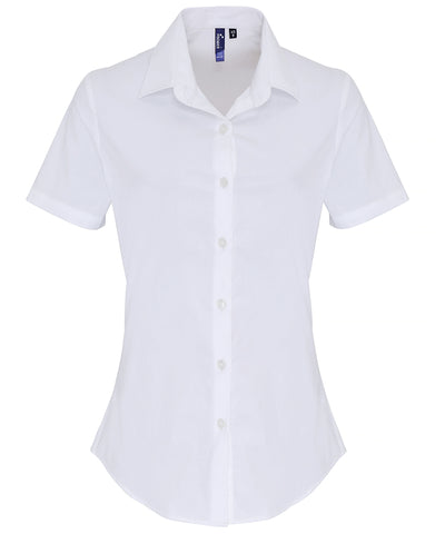 Blusa de manga corta de algodn popeln elstico para mujer | Blanco