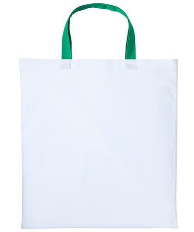 Bolso de algodn Varsity con asas cortas | Blanco/Verde Kelly