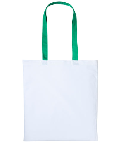 Bolso de algodn Varsity con asas largas | Blanco/Verde Kelly