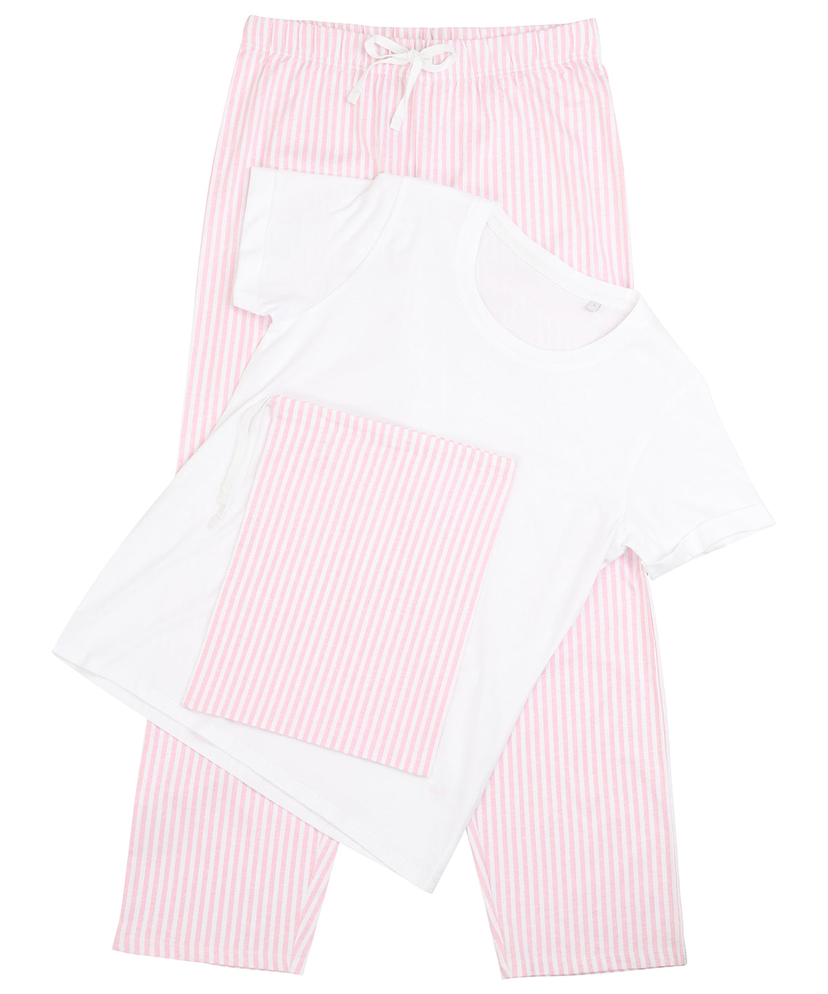Damen-Pyjama-Set mit langen Hosen (in einer Tasche) | Weiß/Rosa/Weiß gestreift