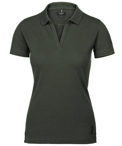 Polo de lujo Harvard con cuello en V elstico para mujer | Verde Oliva