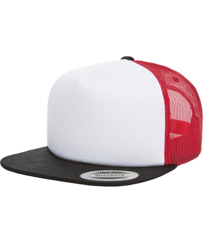Casquette de camion d'espuma avec façade blanche (6005FW) | Nègre/Blanco/Rojo