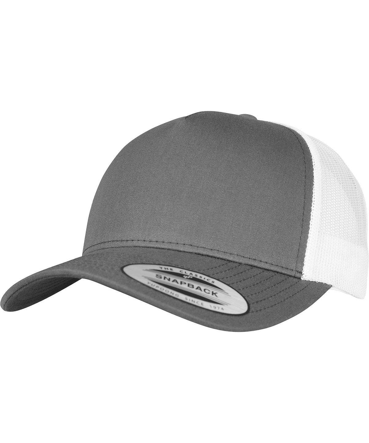 Gorra trucker retro de 5 paneles en 2 tonos (6506T) | Gris/Blanco