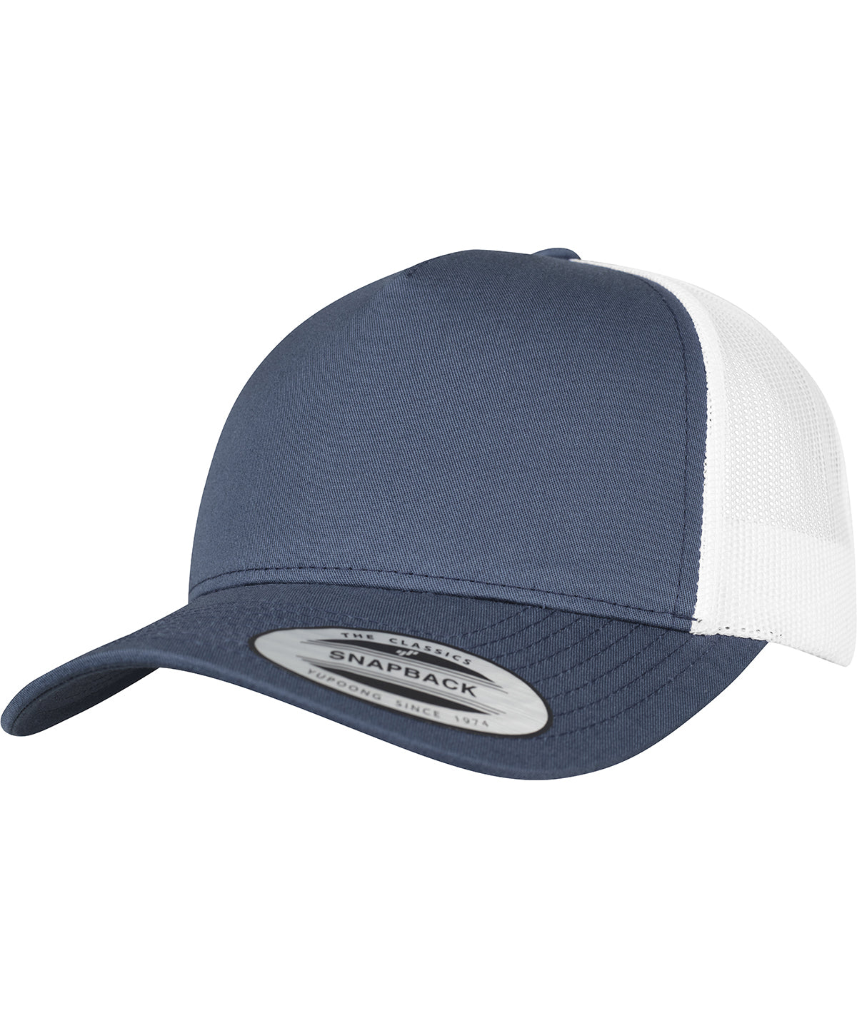 Gorra trucker retro de 5 paneles en 2 tonos (6506T) | Azul Marino/Blanco