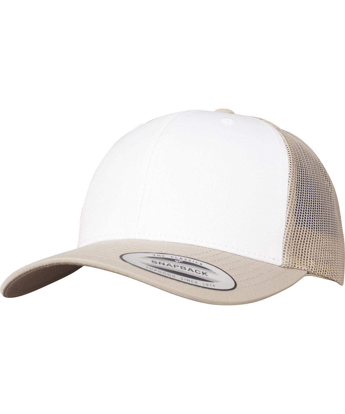 Retro Trucker Hat mit farbigem Frontpanel (6606CF) | Khaki/Weiß/Khaki