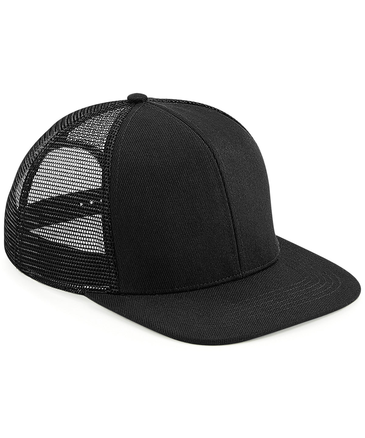 Original 6-Panel Trucker Cap mit flachem Schirm | Schwarz/Schwarz