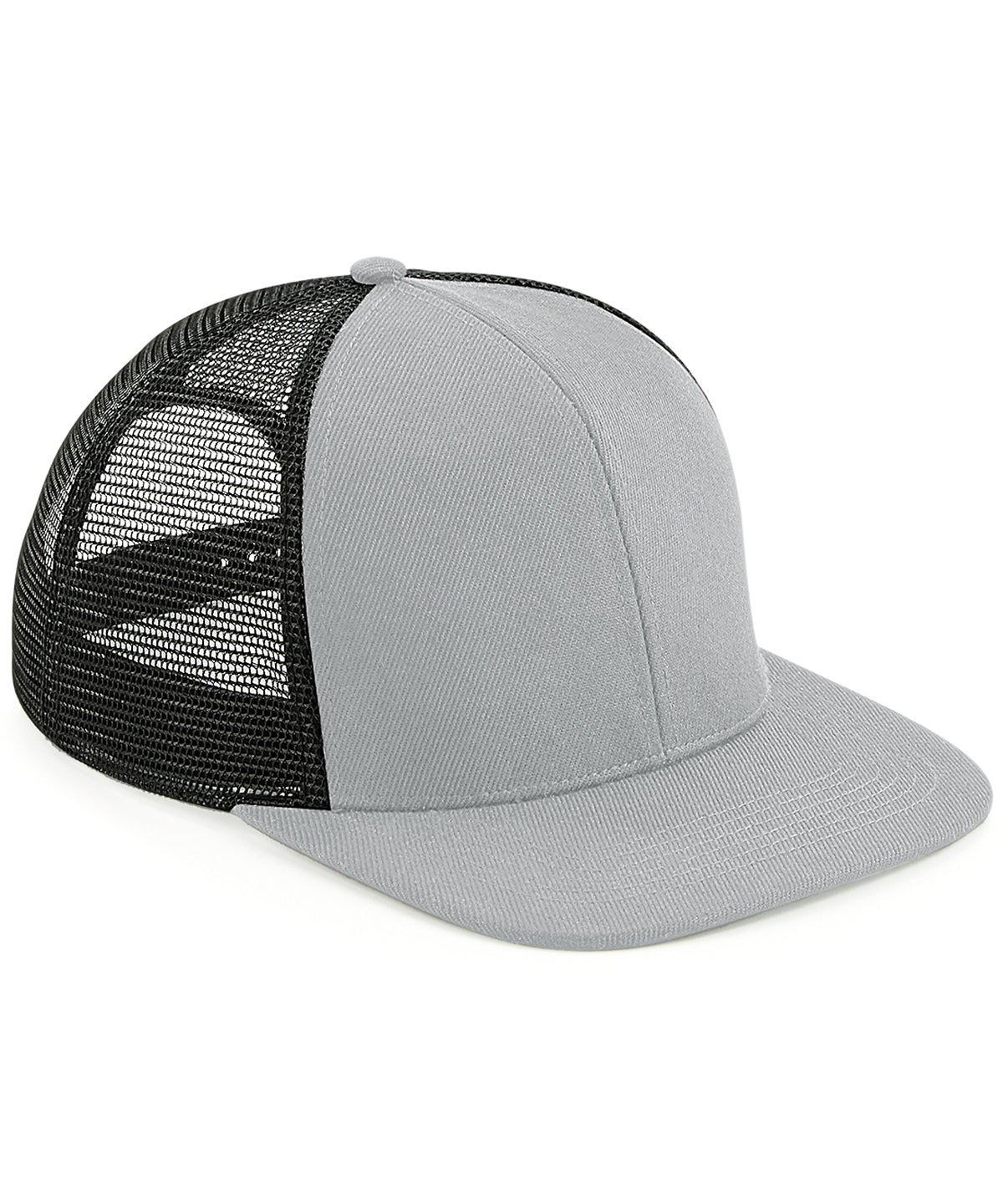 6-Panel Trucker Cap mit original flachem Schirm | Grau/Schwarz