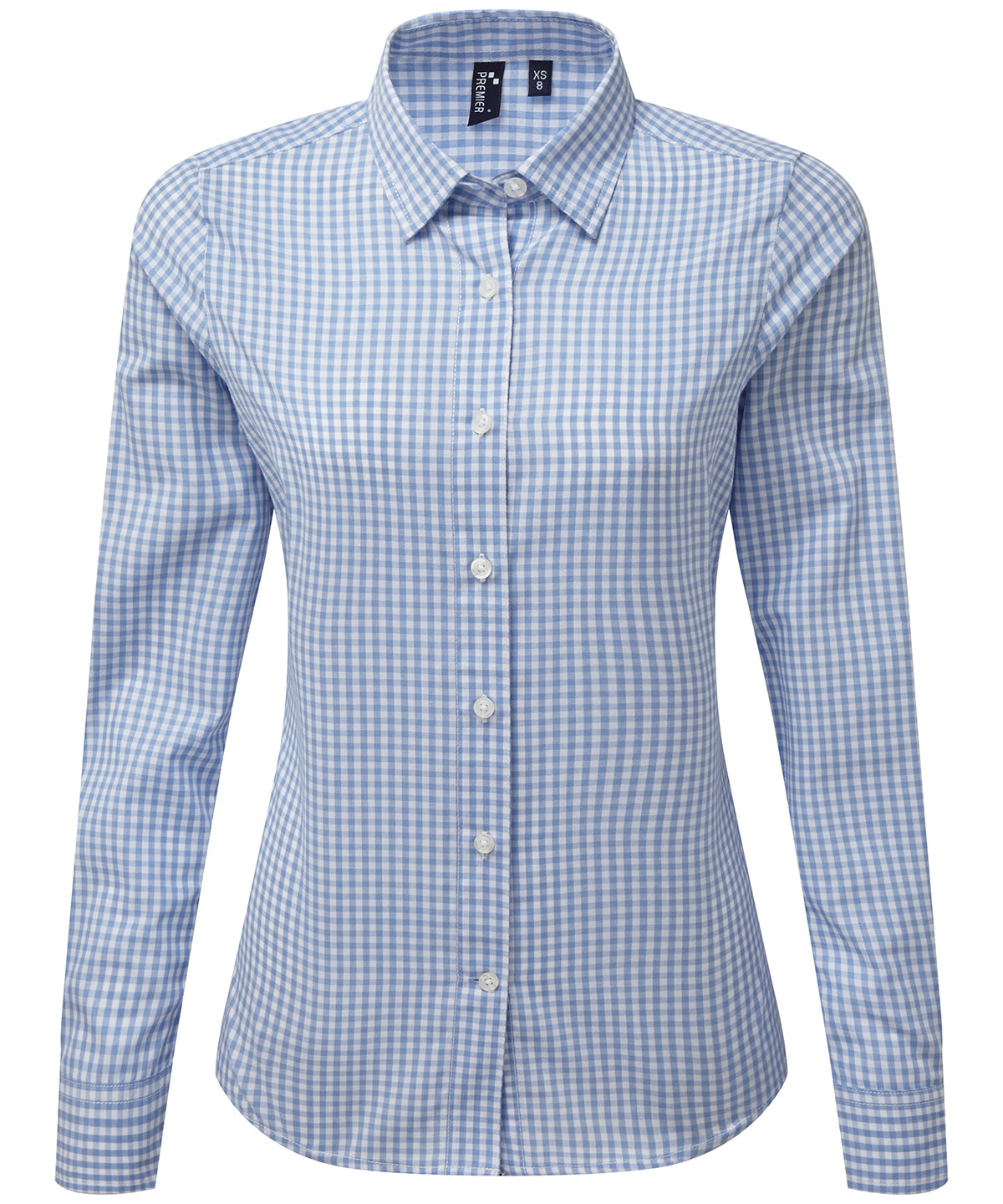 Camisa de cuadros de manga larga Maxton para mujer | Azul Claro/Blanco