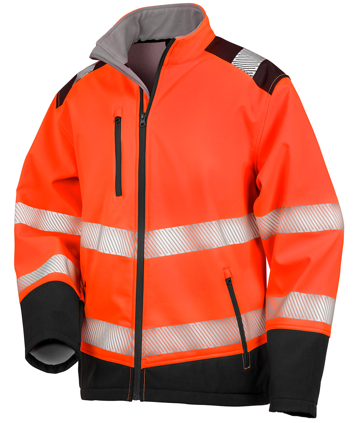 Bedruckbare Ripstop-Sicherheits-Softshelljacke | Fluoreszierendes Orange/Schwarz