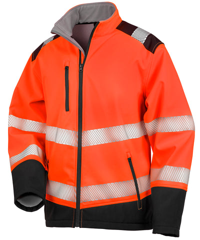Chaqueta softshell de seguridad con ripstop imprimible | Naranja Fluorescente/Negro