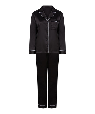 Pijama largo de satn para mujer | Negro