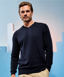 Jersey de algodn mezclado con cuello en V para hombre | Negro