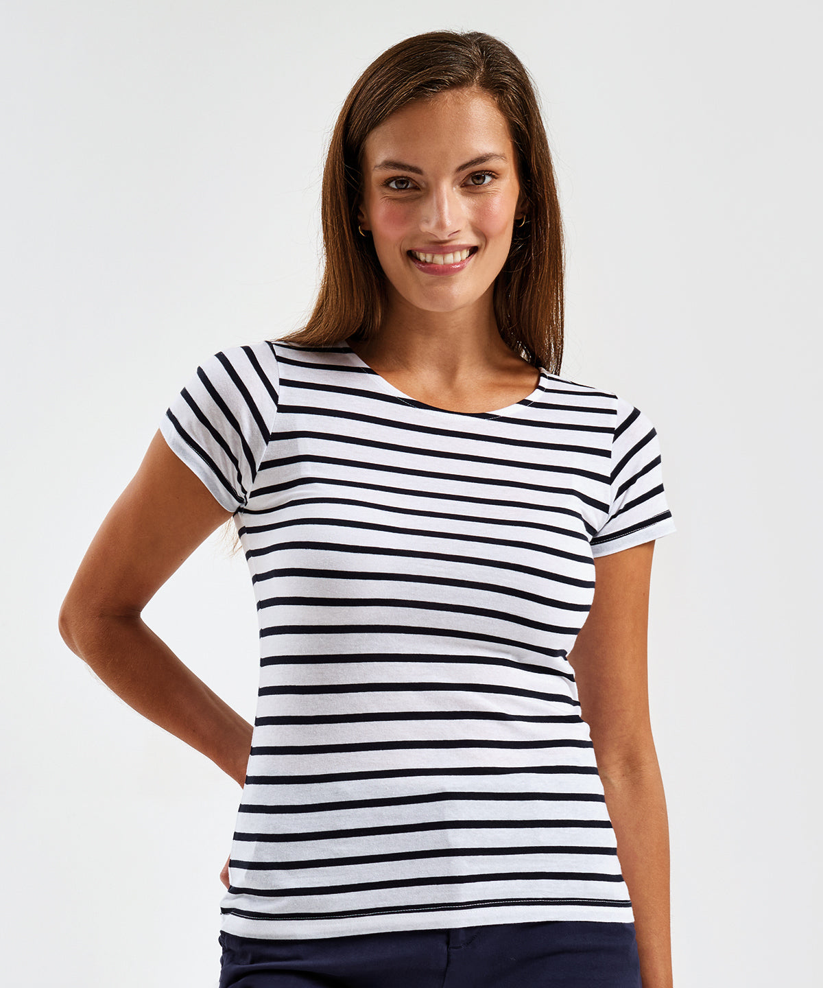 Marinire Damen Kurzarm-T-Shirt | Weiß/Marineblau