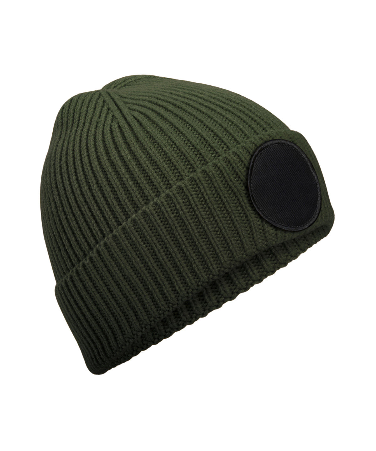 Nachhaltige Mode Patched Beanie | Olivgrün/Schwarz