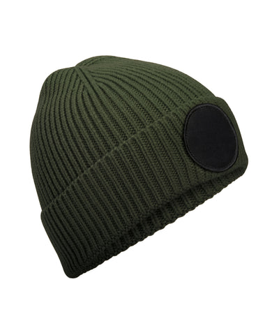 Gorro circular con parche de moda sostenible | Verde Oliva/Negro