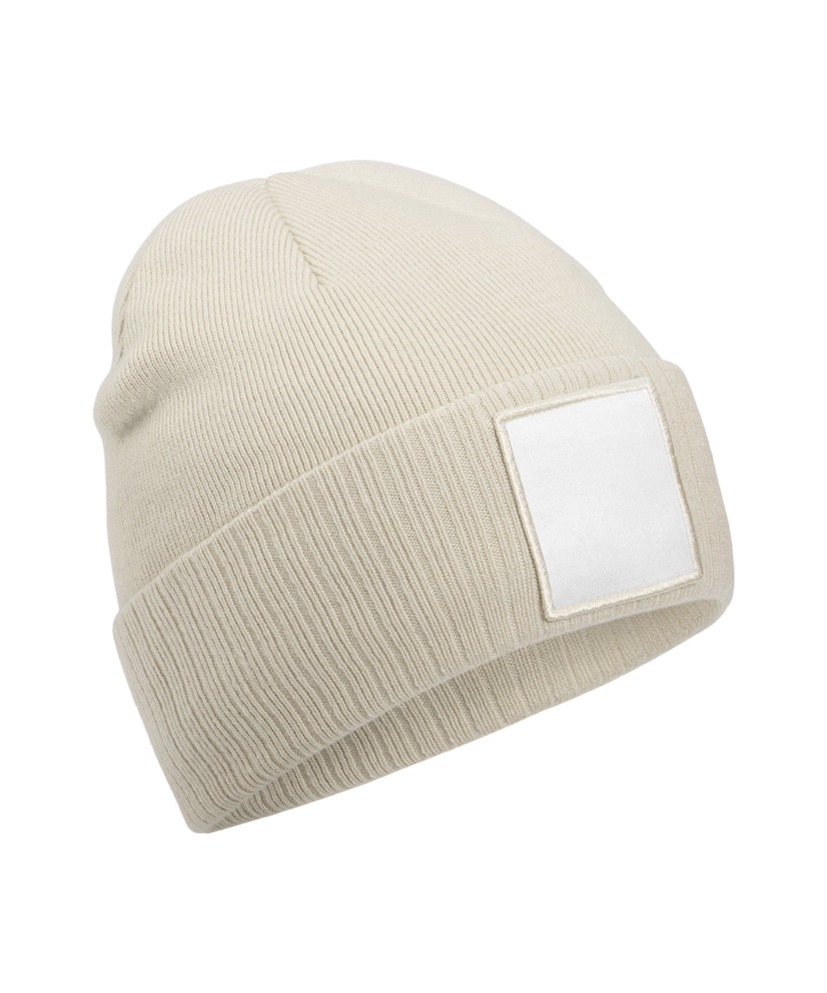 Beanie mit Patch-Applikation | Haferflocken/Weiß
