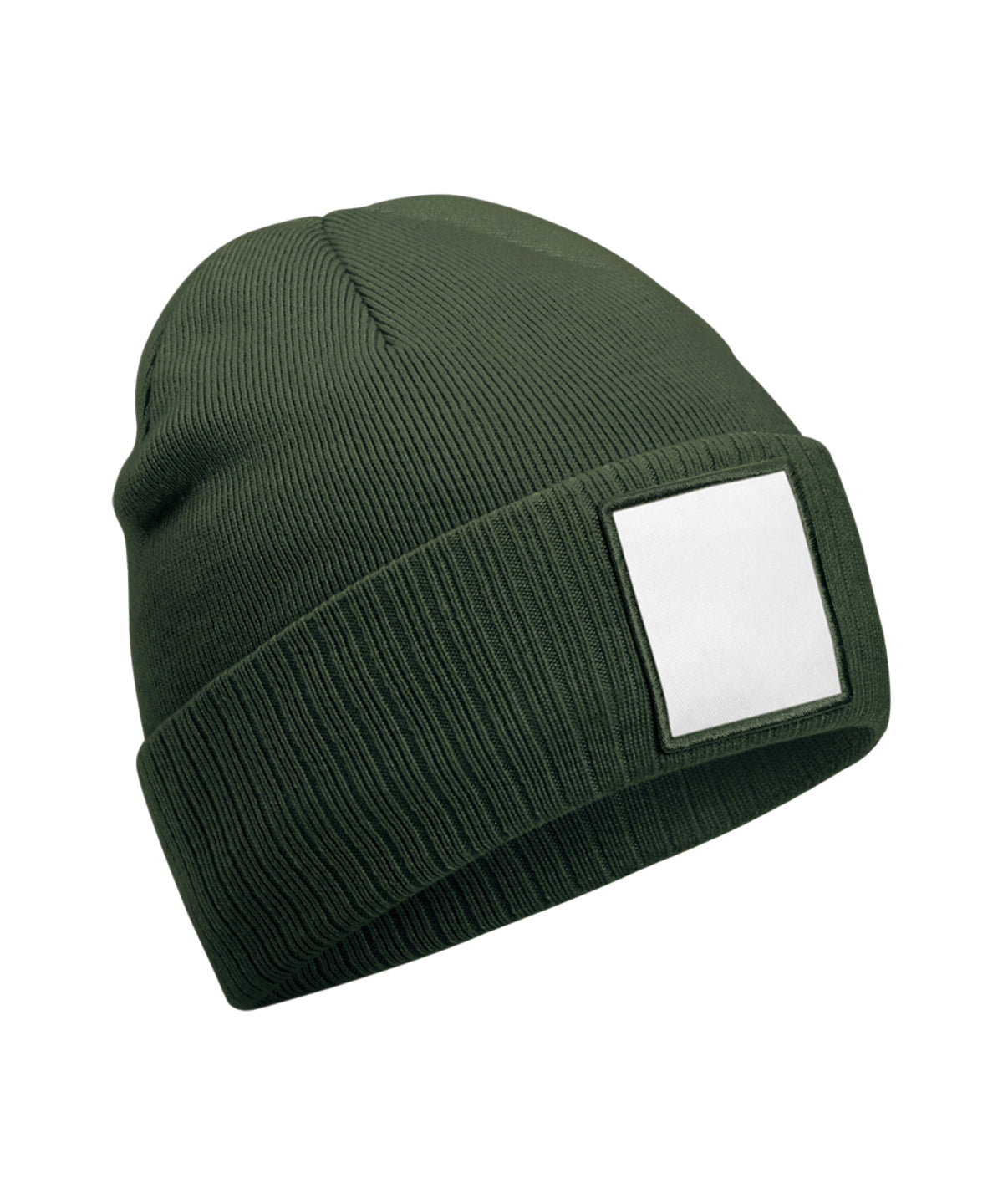 Beanie mit Patch-Applikation | Olivgrün/Weiß