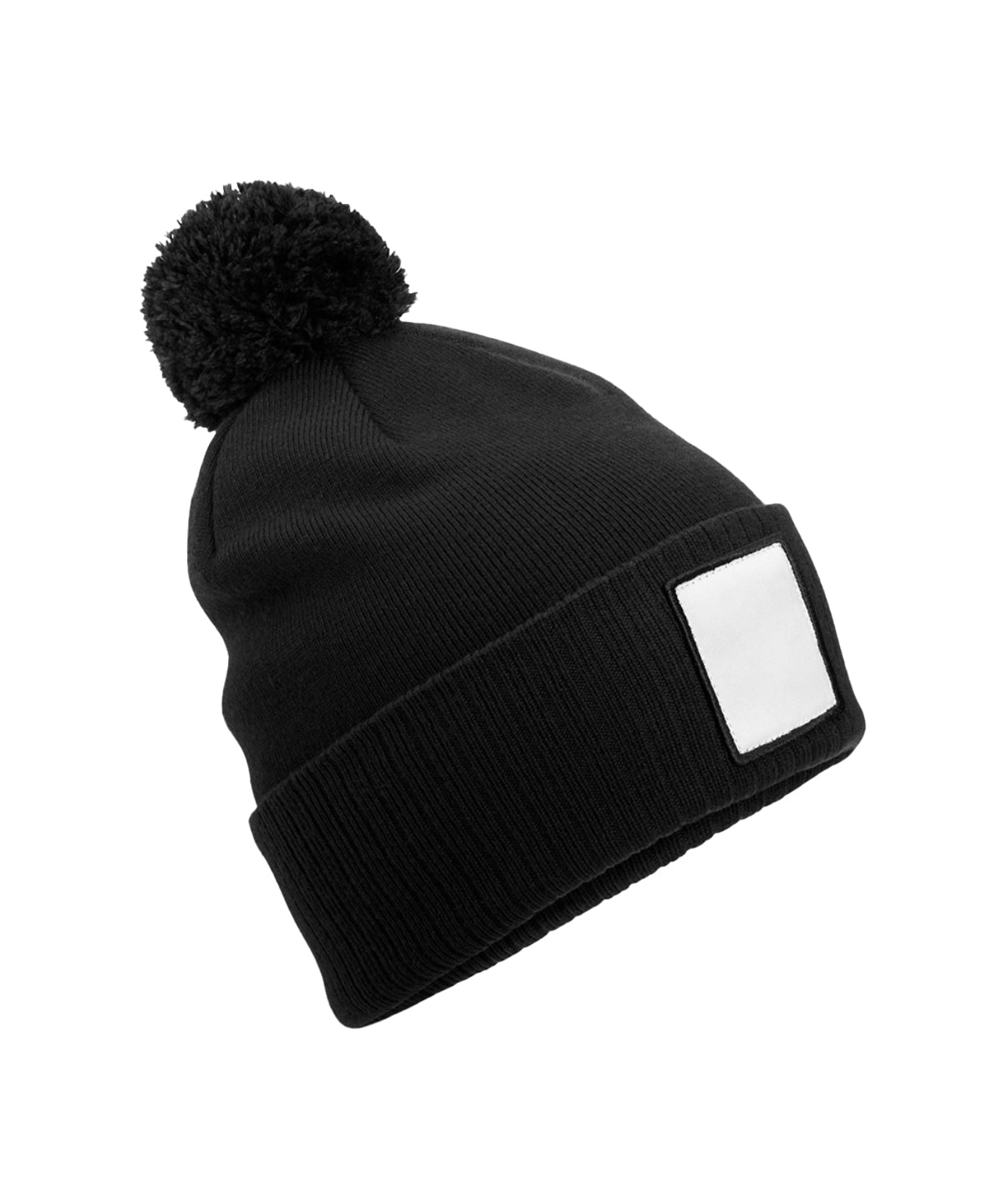Beanie mit Patch-Applikation und Bommel | Schwarz/Weiß