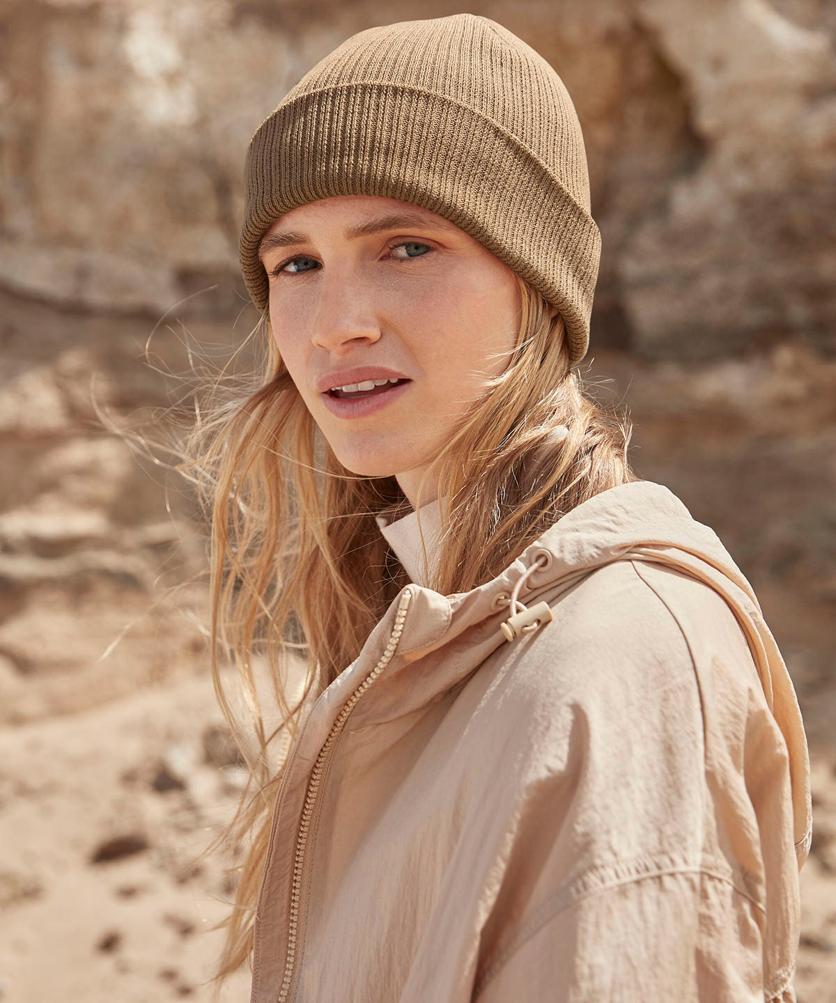 Gorro de punto con costillas Polylana® | Beige