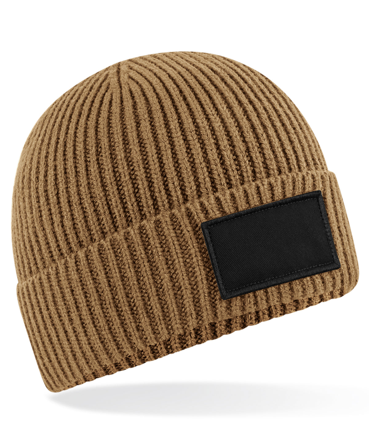 Modische Beanie mit Patches | Biscuit/Schwarz