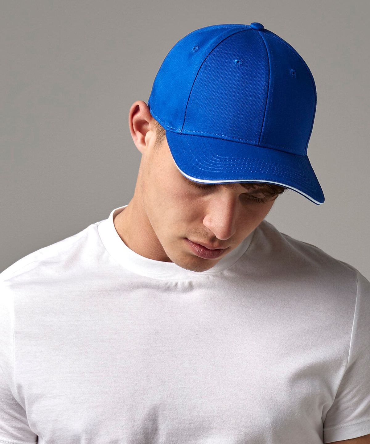 EarthAware® Bio-Baumwolle Klassische 6-Panel Sandwich Brim Cap | Helles Königsblau/Weiß