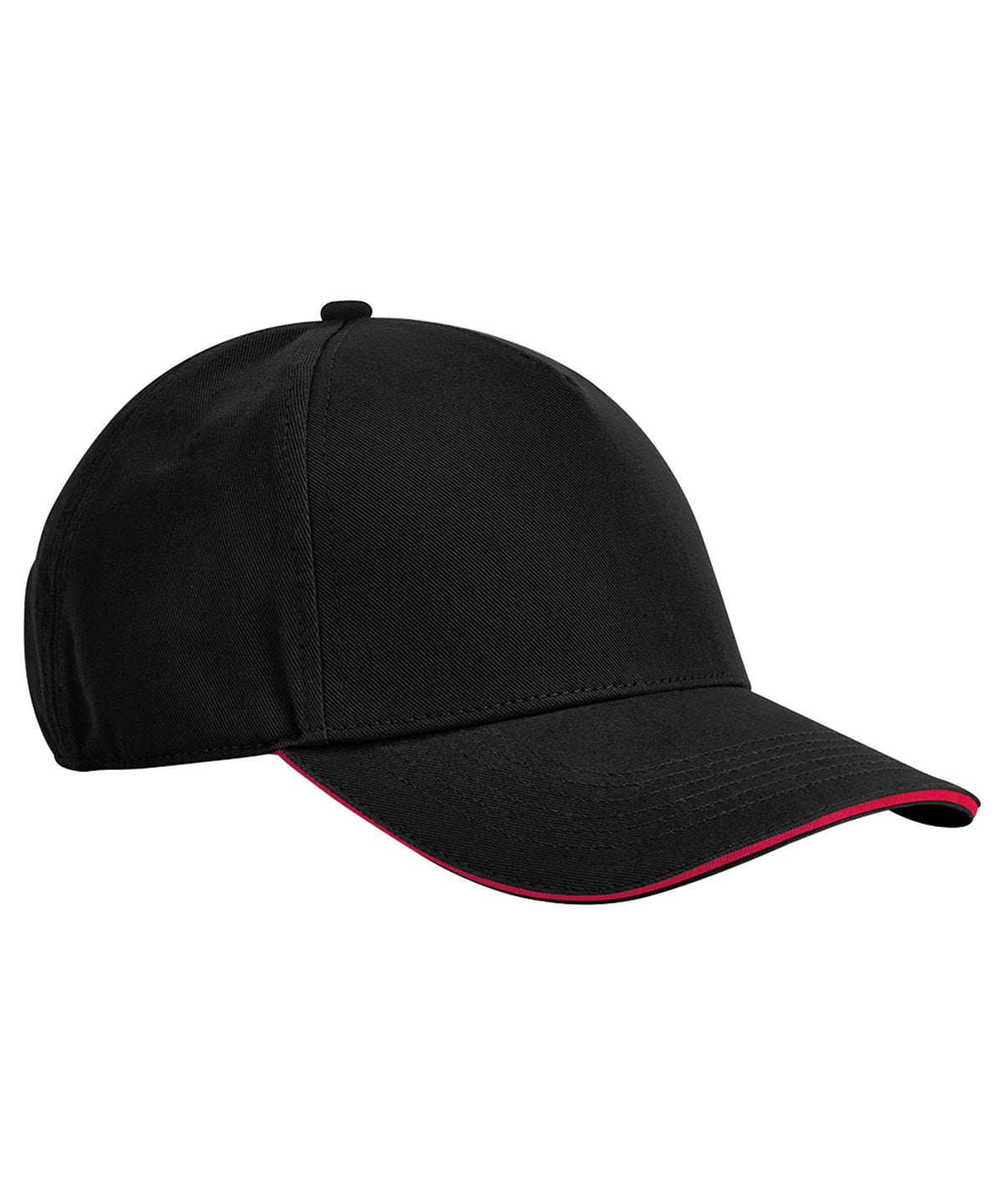 EarthAware® Klassische 5-Panel-Kappe aus Bio-Baumwolle mit Sandwich-Schirm | Schwarz/Klassisches Rot