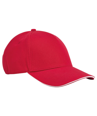 EarthAware® Klassische 5-Panel-Kappe aus Bio-Baumwolle mit Sandwich-Schirm | Klassisch Rot/Weiß