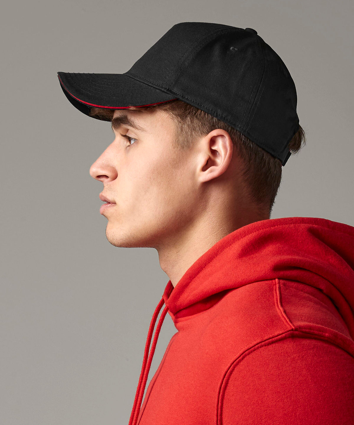 Gorra de 5 paneles de algodn orgnico clsica EarthAware® con visera tipo sandwich | Rojo Clsico/Blanco