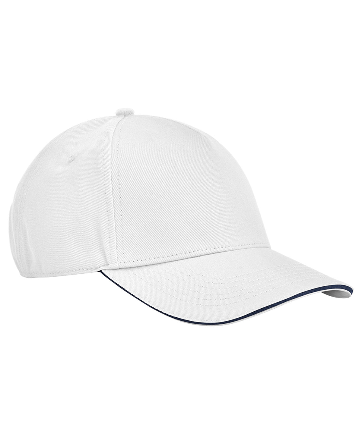 Gorra de 5 paneles de algodn orgnico clsica EarthAware® con visera tipo sandwich | Blanco/Azul Marino Francs