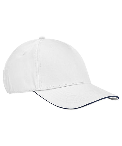 EarthAware® Klassische 5-Panel-Kappe aus Bio-Baumwolle mit Sandwich-Schirm | Weiß/Französisches Marineblau