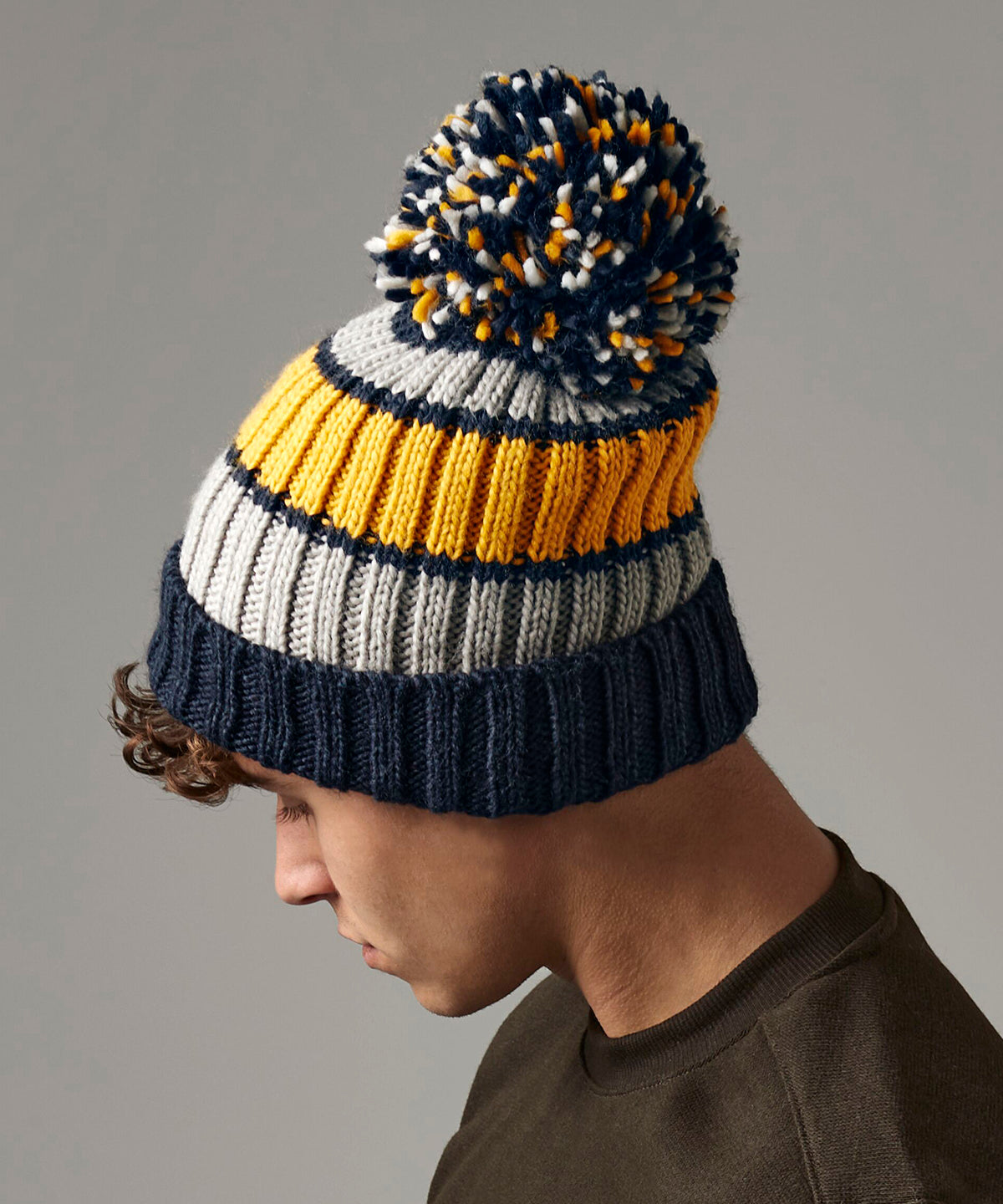 Hygge Gestreifte Beanie | Stahlblau