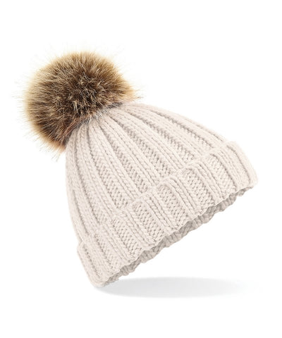 Gorro de punto grueso con pompn de piel sinttica | Avena