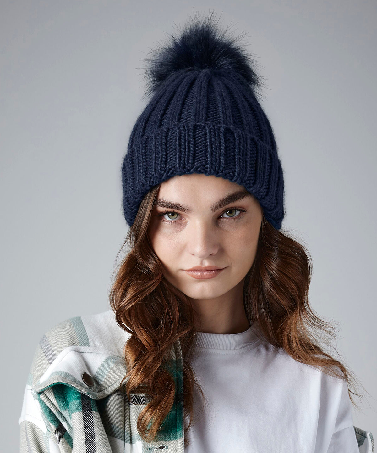 Gorro de punto grueso con pom pom de piel Verbier | Gris Claro
