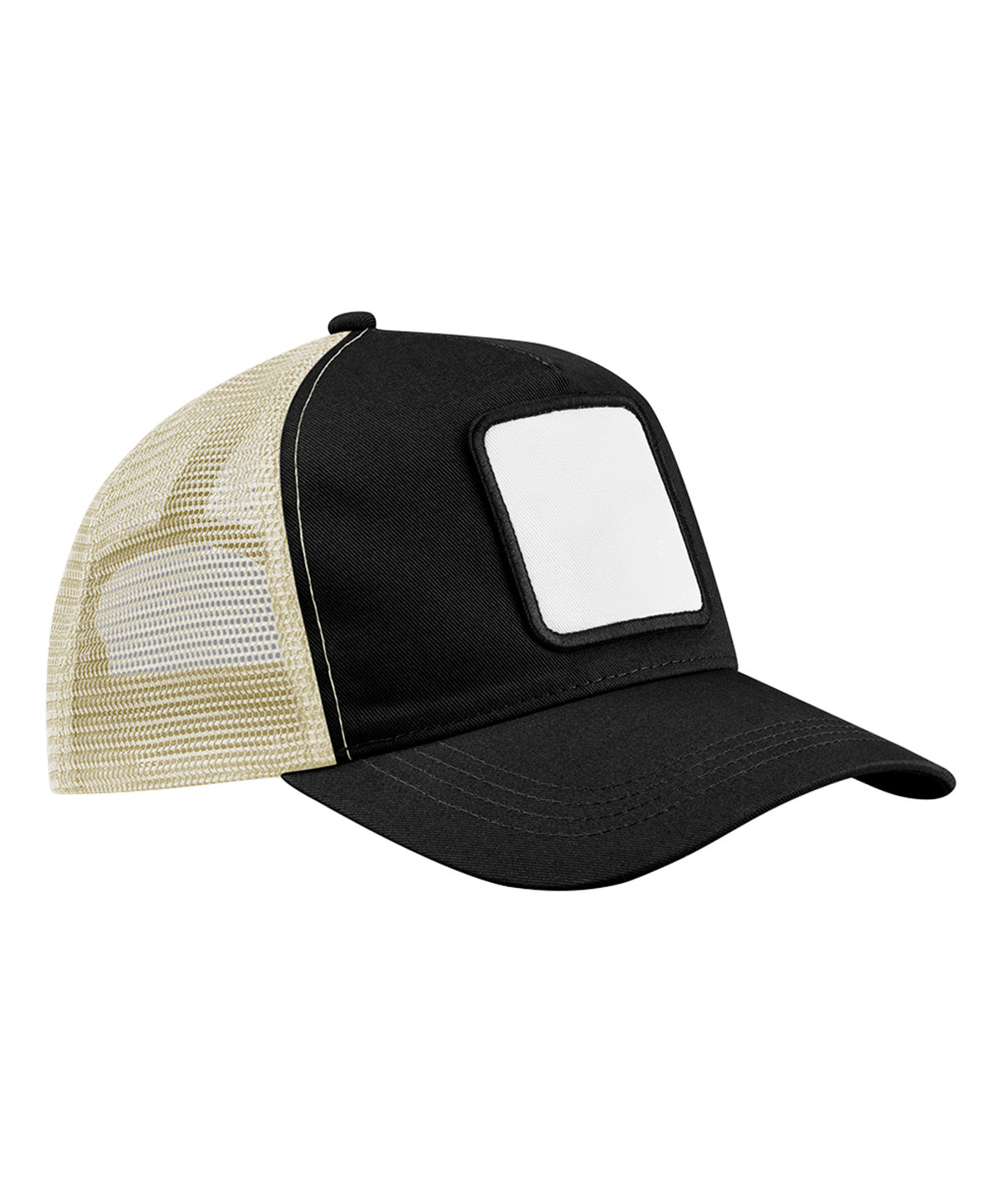 Appliqu patch gorra trucker de 5 paneles | Negro/Piedra