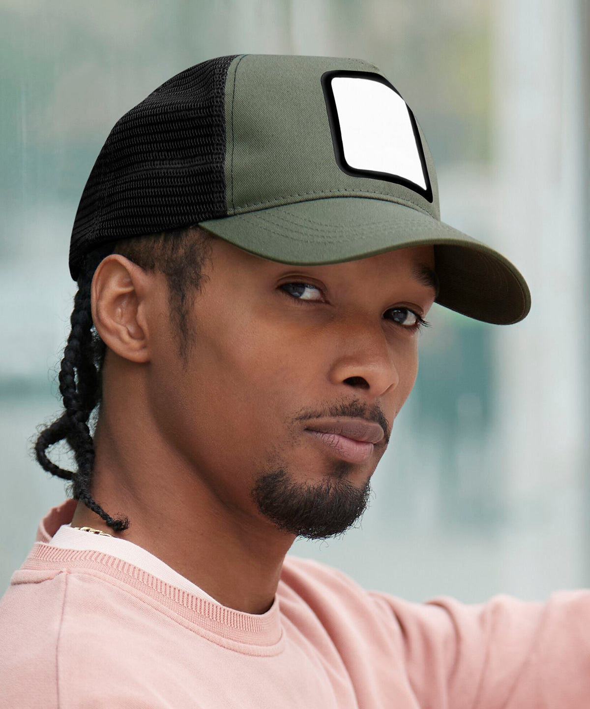 Appliqu patch gorra trucker de 5 paneles | Negro/Piedra