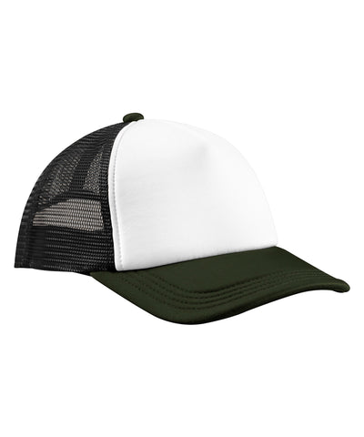 Gorra trucker rétro de 5 panneaux | Negro/Verde Oliva Oscuro