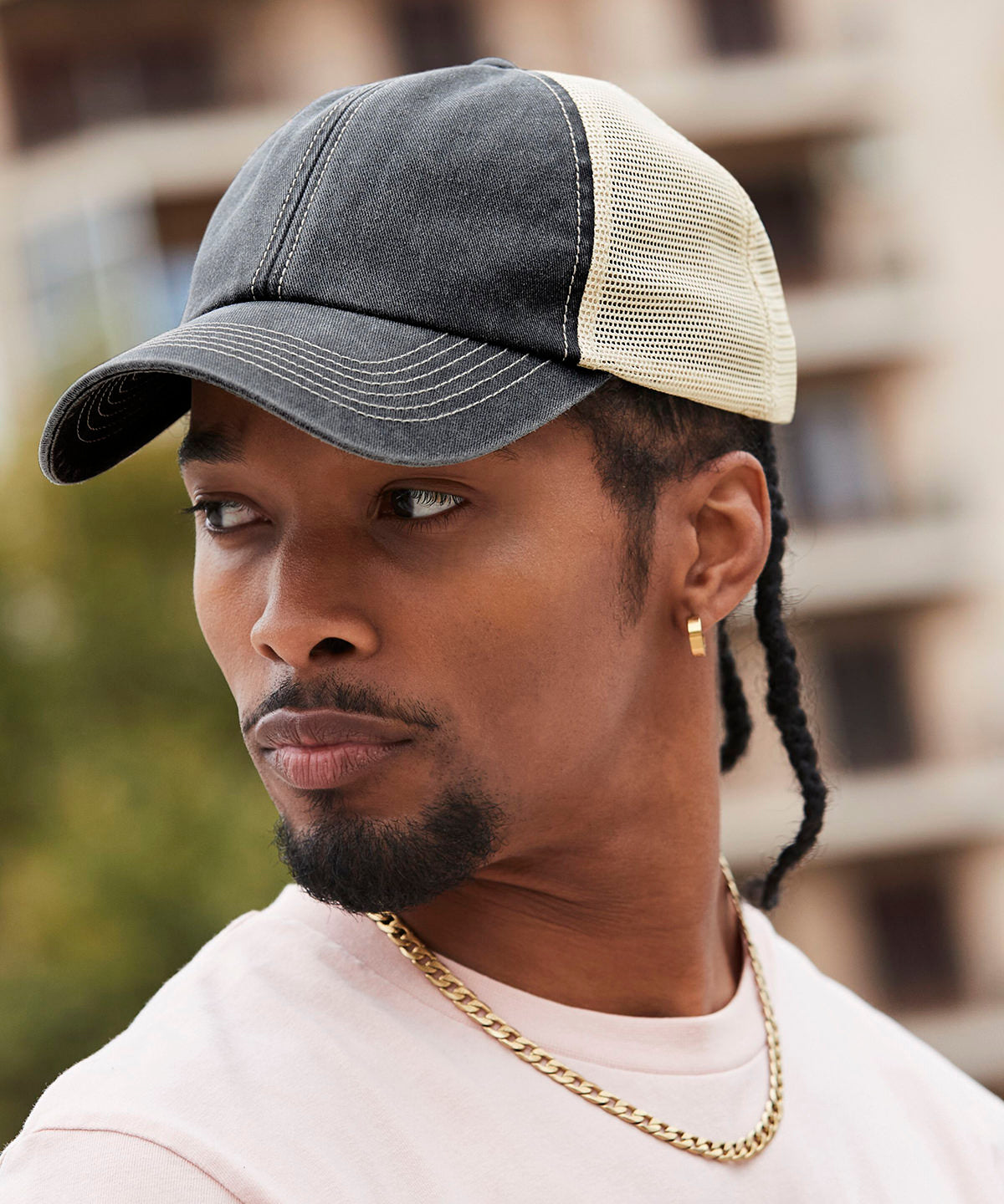 Vintage 6-Panel Trucker Cap | Vintage Schwarz/Stein