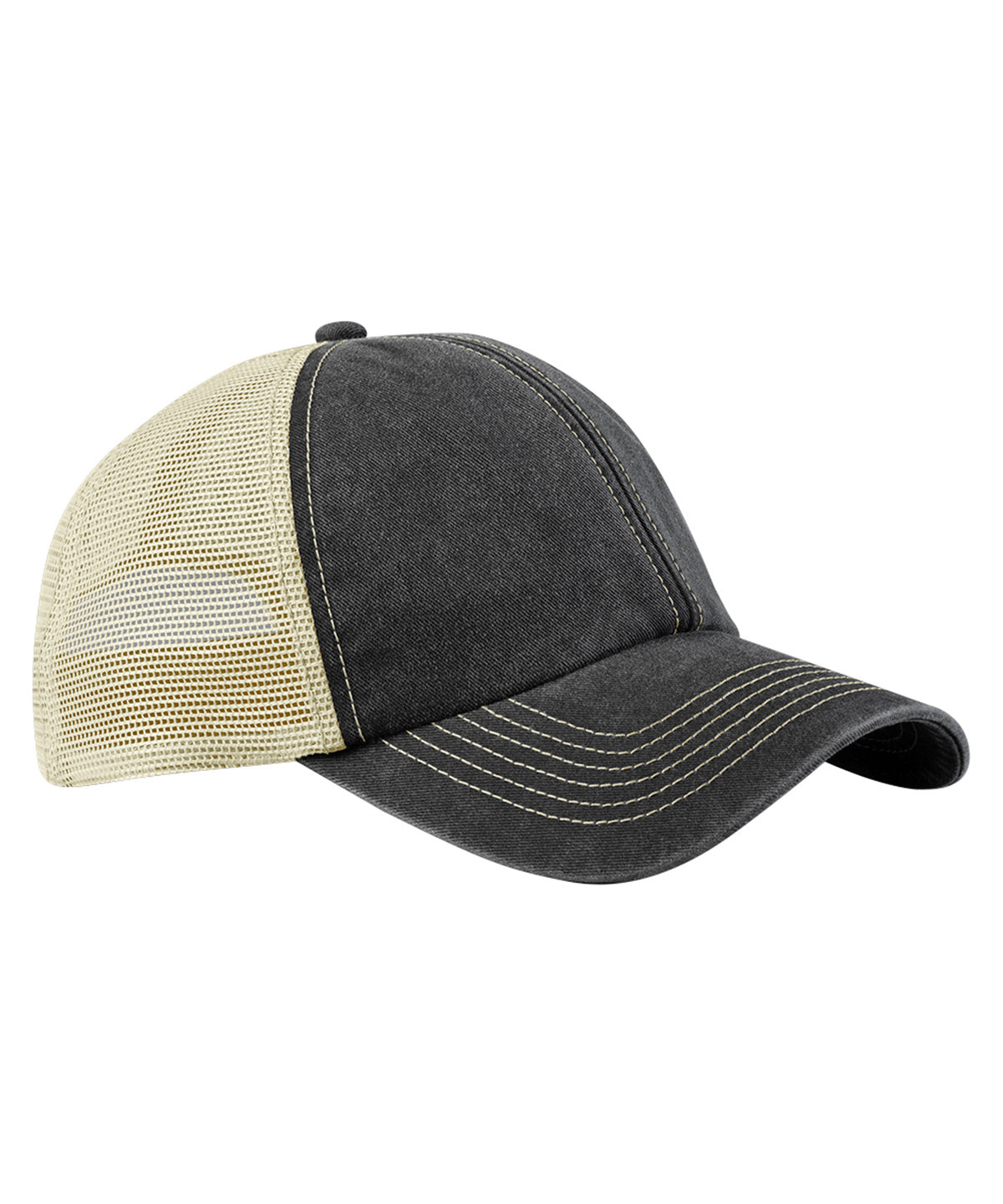 Vintage 6-Panel Trucker Cap | Vintage Schwarz/Stein