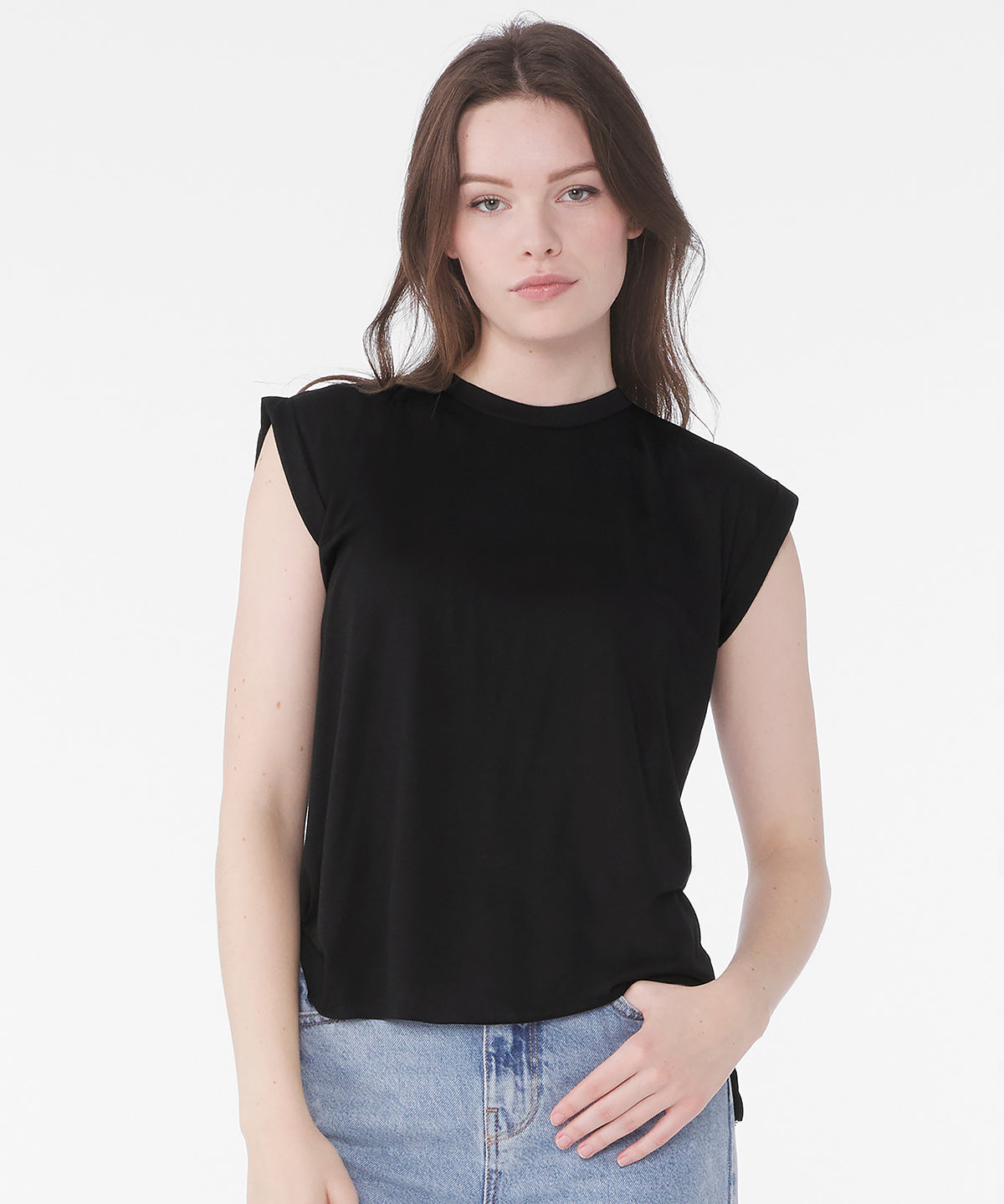 Camiseta de tirantes fluida para mujer con dobladillo enrollado | Gris Oscuro Jaspeado