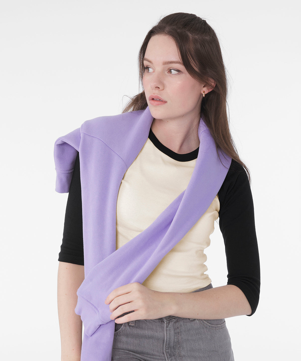 Camiseta de beb ragln de manga 3/4 de micro costilla para mujer | Blanco/Marino