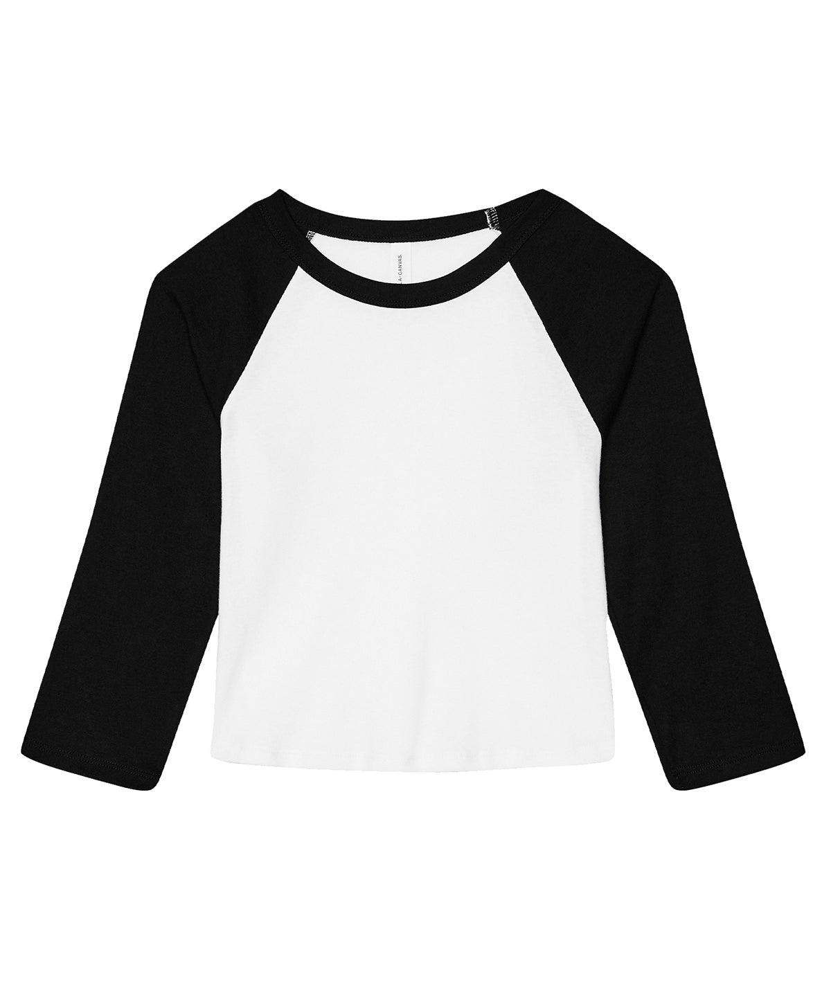 Camiseta de beb ragln de manga 3/4 de micro costilla para mujer | Blanco/Negro