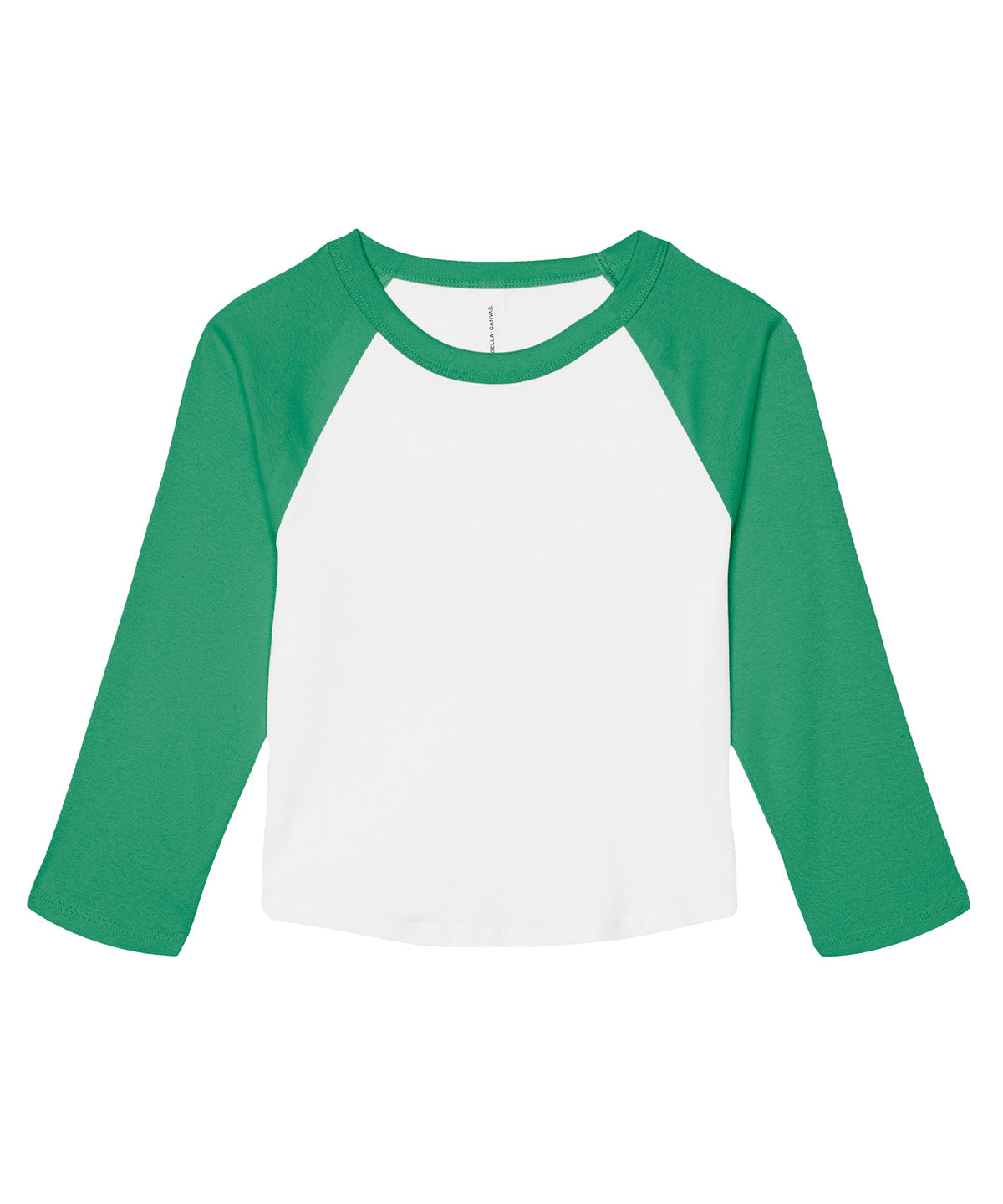 Camiseta de beb ragln de manga 3/4 de micro costilla para mujer | Blanco/Verde Esmeralda