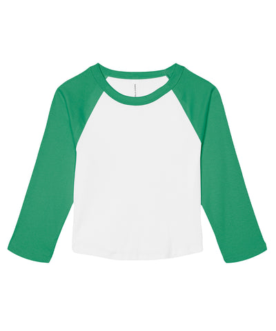 Camiseta de beb ragln de manga 3/4 de micro costilla para mujer | Blanco/Verde Esmeralda