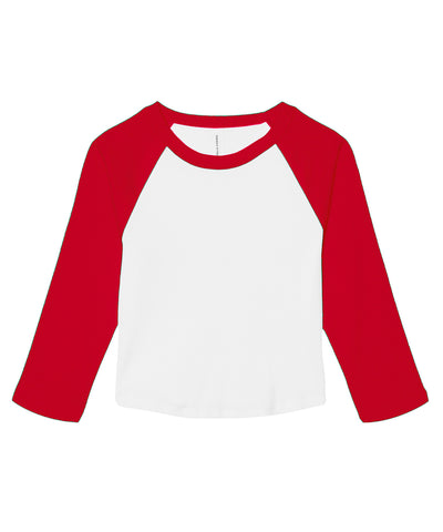 Camiseta de beb ragln de manga 3/4 de micro costilla para mujer | Blanco/Rojo