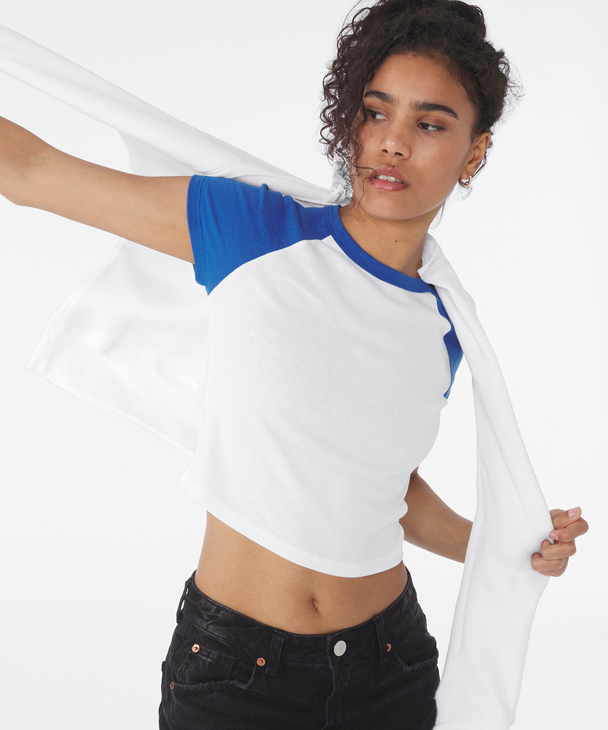 Camiseta de beb ragln de micro costilla para mujer | Blanco/Marino