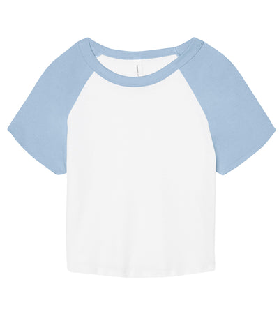 Camiseta de beb ragln de micro costilla para mujer | Blanco/Azul Claro