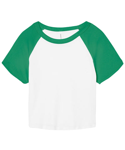 Camiseta de beb ragln de micro costilla para mujer | Blanco/Verde Esmeralda