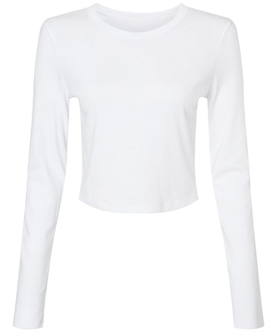 Camiseta de beb de manga larga de costilla micro para mujer | Blanco Slido Blend